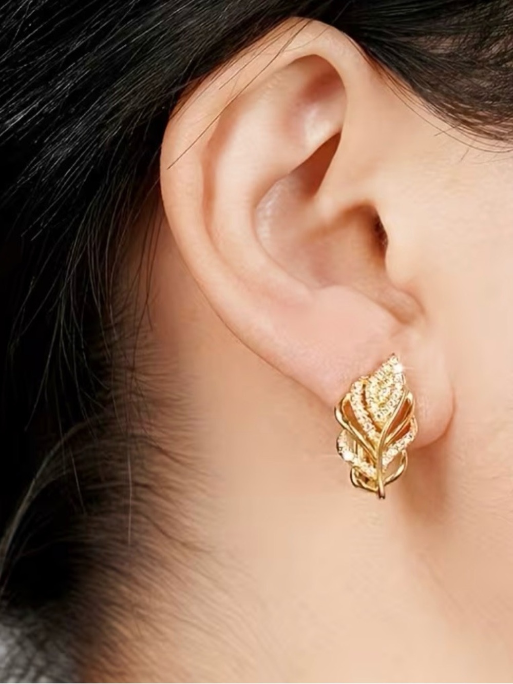 Gold Leaf Stud Earrings - Elegant Women's Jewelry